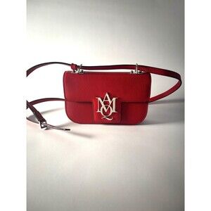 Alexander McQueen Insignia Red Leather Crossbody Bag Silver AMQ Logo